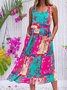 Floral Sleeveless Midi Dress Summer Pockets Plus Size Dresses